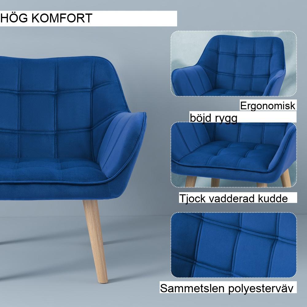 Fåtölj Blue Velvet, skandinavisk design, förhöjda ben