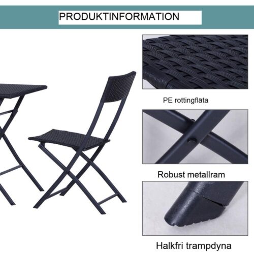 Svart Polyrattan Bistro Set för 2 – Balkong och terrassmöbler