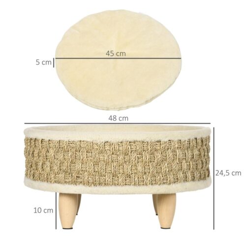 Rund bäddsoffa för husdjur med tvättbart sjögräsrep, Beige Khaki