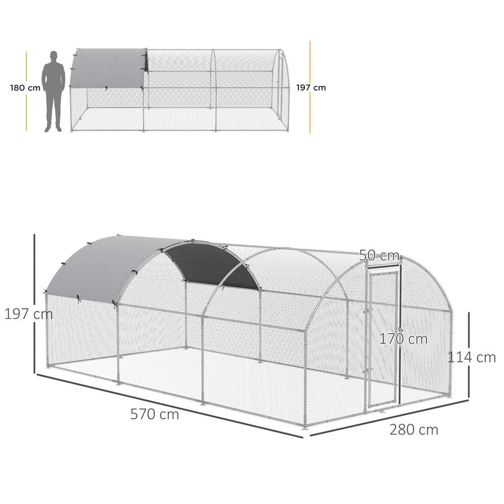 XXL utomhus hönshus med skärmtak, lås och stålkonstruktion av zink (12-18 kycklingar)