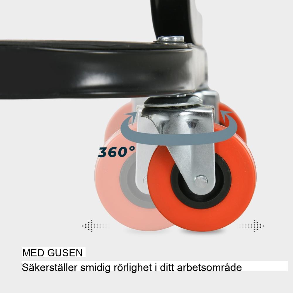 Röd verkstadspall med vadderad sits och hylla – Garage Tool Chair