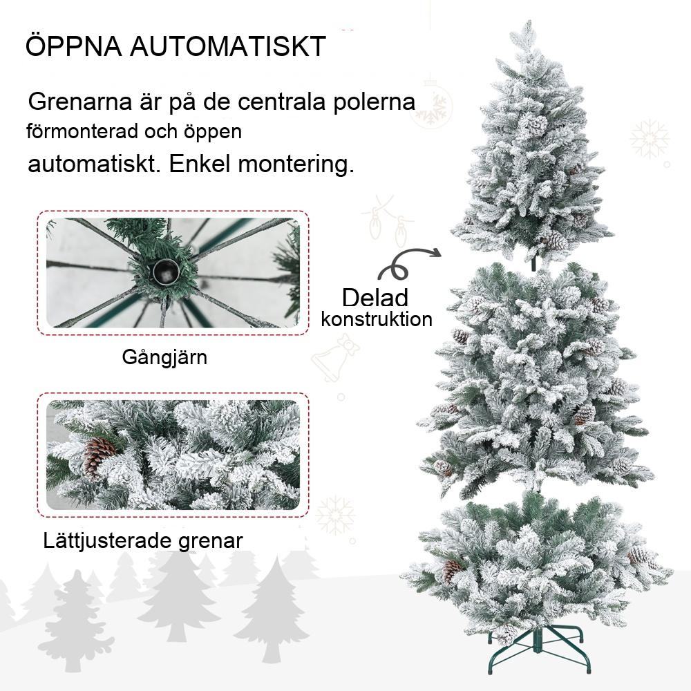 180cm konstgjord julgran med snö, 1489 spetsar, hopfällbart och metallställ
