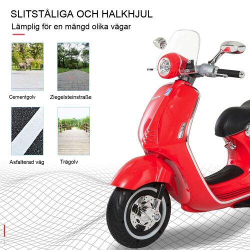 Licensierad Vespa Electric Kids Motorcykel med musik och lampor, åldrarna 3-6