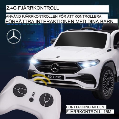 Licensierad Mercedes-Benz EQA barnelbil med fjärrkontroll och musik