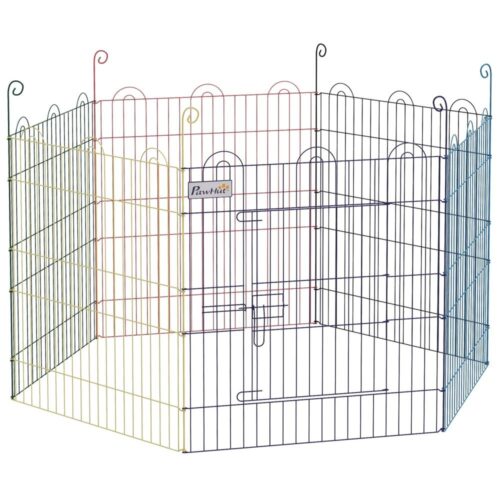 Färgglad metallvalplekhage – 6-panels hölje med dörr, 60 cm