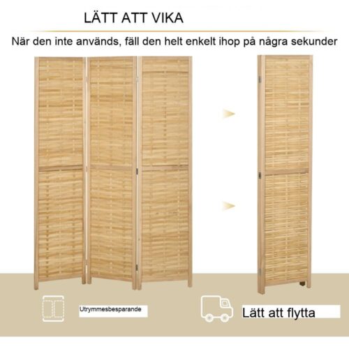 Naturlig bambu rumsavdelare, 3-panels vikbar avskildhet för vardagsrum eller sovrum