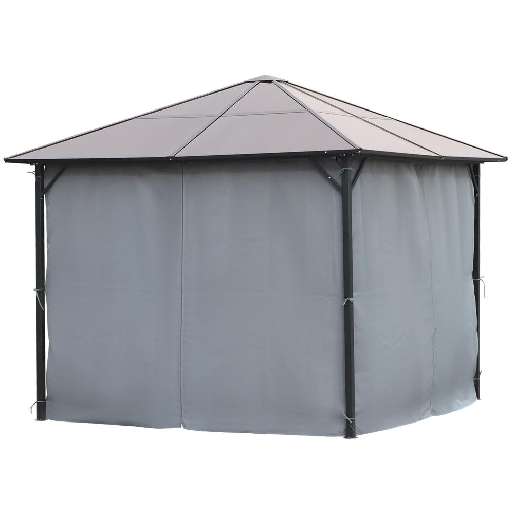 Stort 3x3m Hardtop Garden Gazebo med PC-tak och sidopaneler – Grå