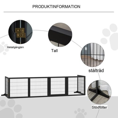 Snygg Pine Wood Pet Safety Gate, hopfällbar hundbarriär, 432x36x70cm