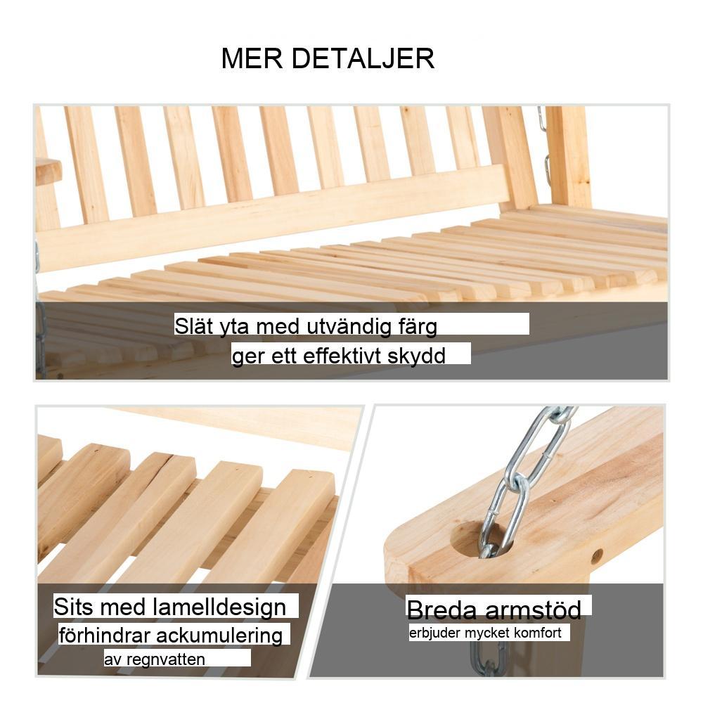 Rustik trädgårdssvingbänk i trä för 2 med metallkedjor, uteplats och trädgårdsmöbler