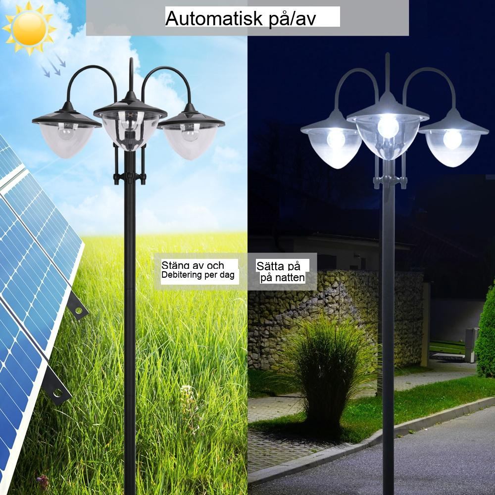 Solar Garden Light, 3-huvud LED-lampa med blomkruka, vattentät och hållbar