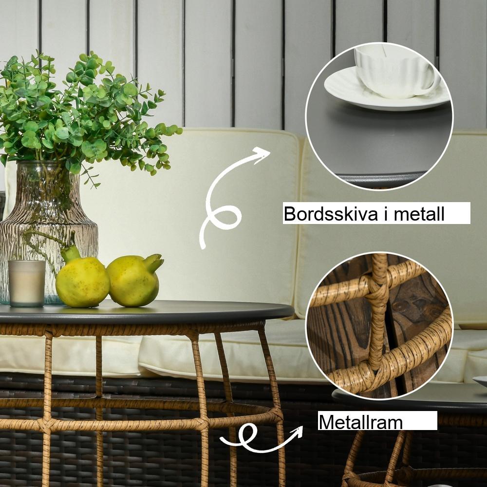 Set med 2 Boho sidobord, handvävd rotting med glasskiva – Utomhussoffbord