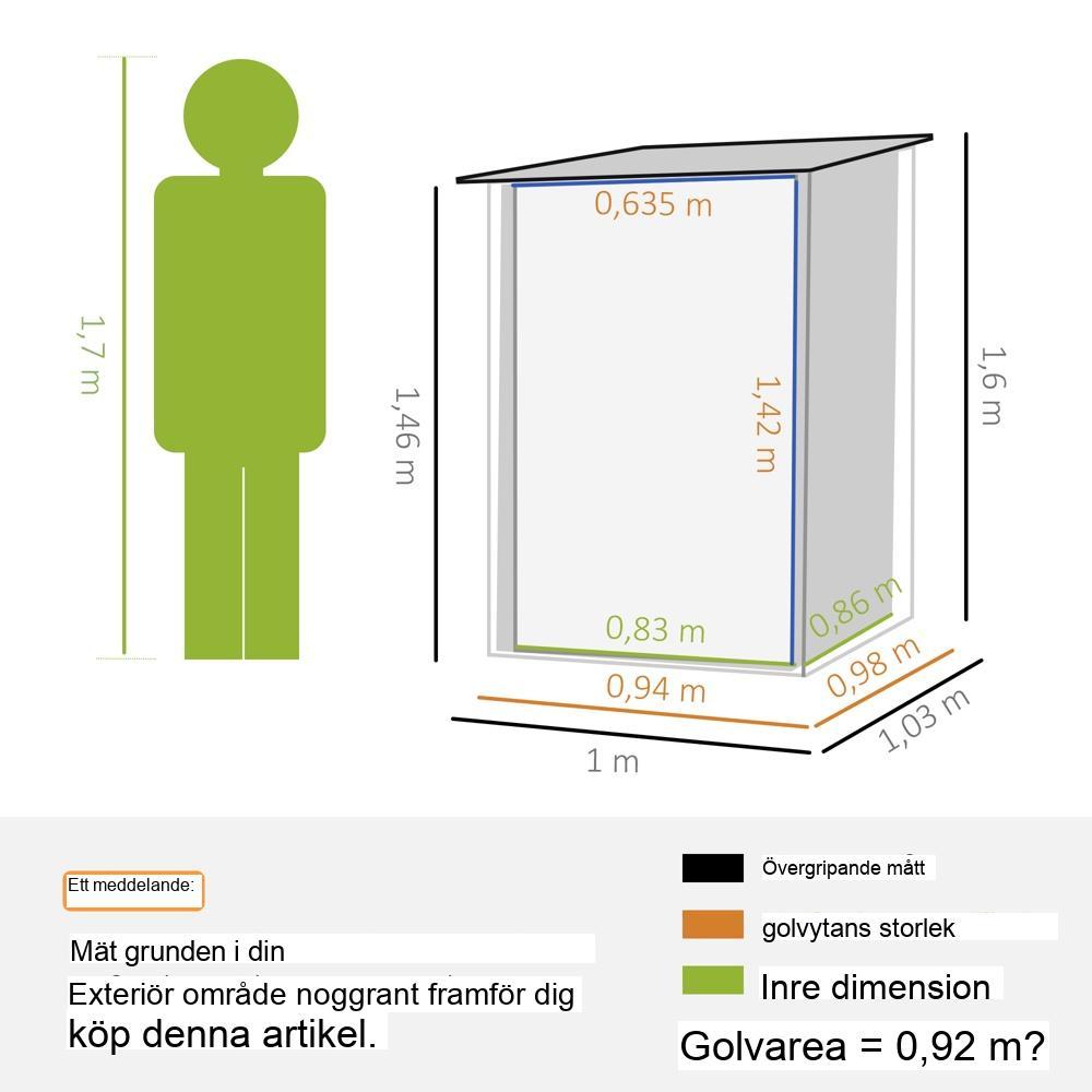 Verktygsskjul i stål, Låsbart Trädgårdsförvaringsskåp, 0,92 m² Uteplatsskjul brun