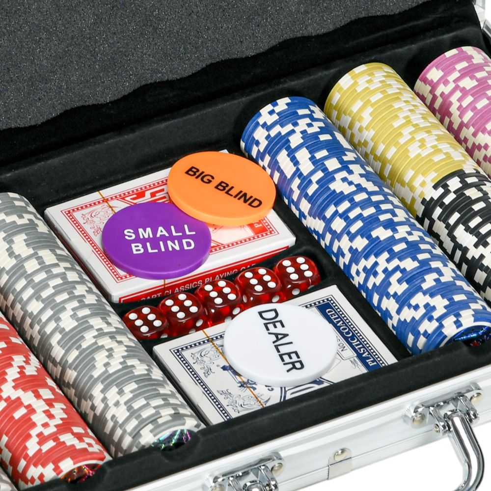 Professionell pokerset med 300 marker med låsbart fodral och matta