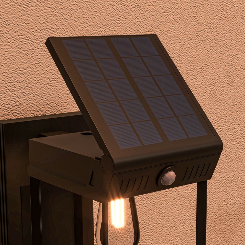 Solar Vägglampa LED Utomhusrörelsesensor Justerbar Varmvit IP44 Svart