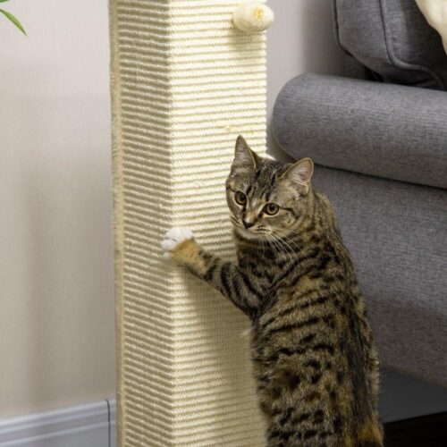 Utrymmesbesparande Sisal Cat Scratching Post med lekboll och stor lounge