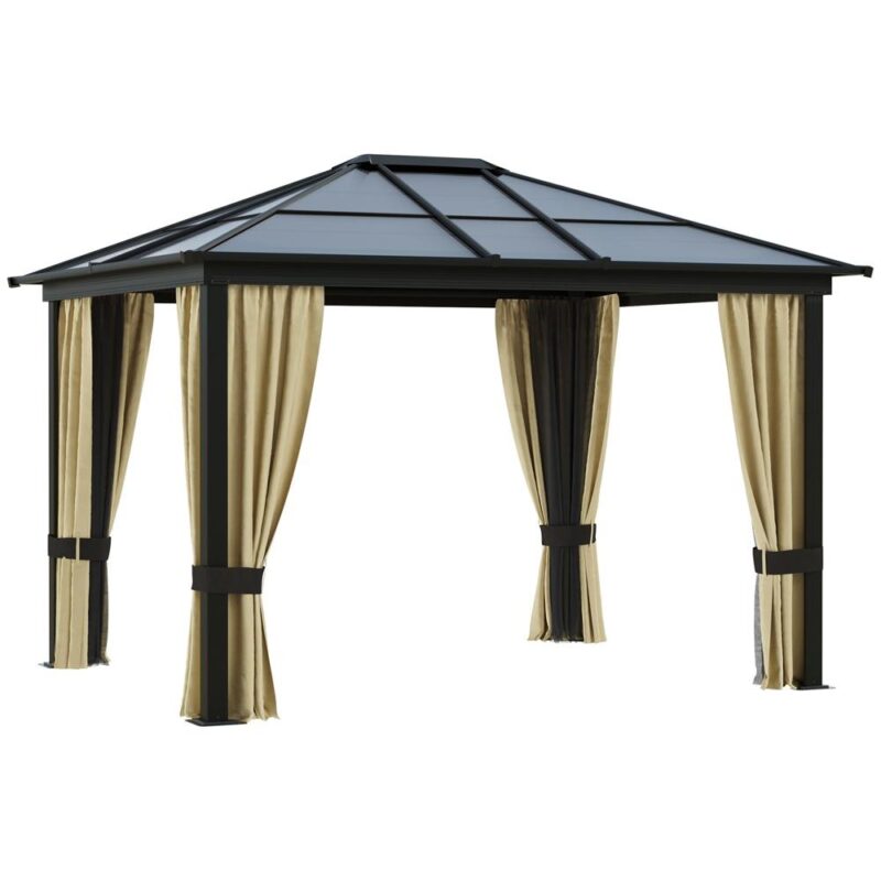 Lyxigt Hardtop Gazebo med genomskinligt tak och sidopaneler – 3,6x3m