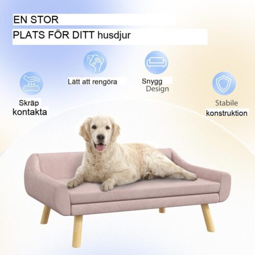 Pink Velvet Dog Sofa – Snygg och bekväm soffa för medelstora hundar