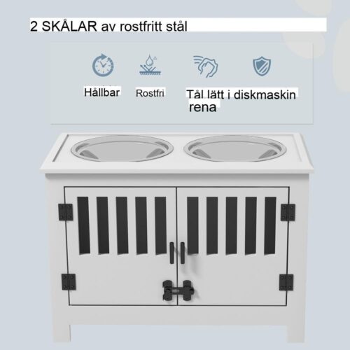 Upphöjd hundskålstativ med förvaring, vit, stor ras