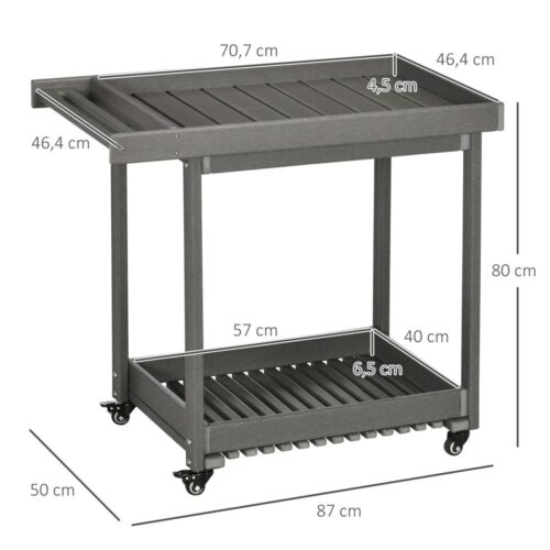 Serveringsvagn utomhus med hyllor och handduksställ, 2-våningsvagn 87x50x80cm