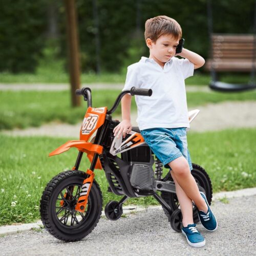 Elmotorcykel för barn, 3-6 år, orange, musik- och träningshjul