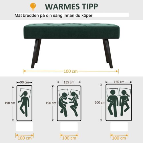 Sammetsklädd bänk – Sovrum, hall eller vardagsrum – Grön – Upp till 120 kg