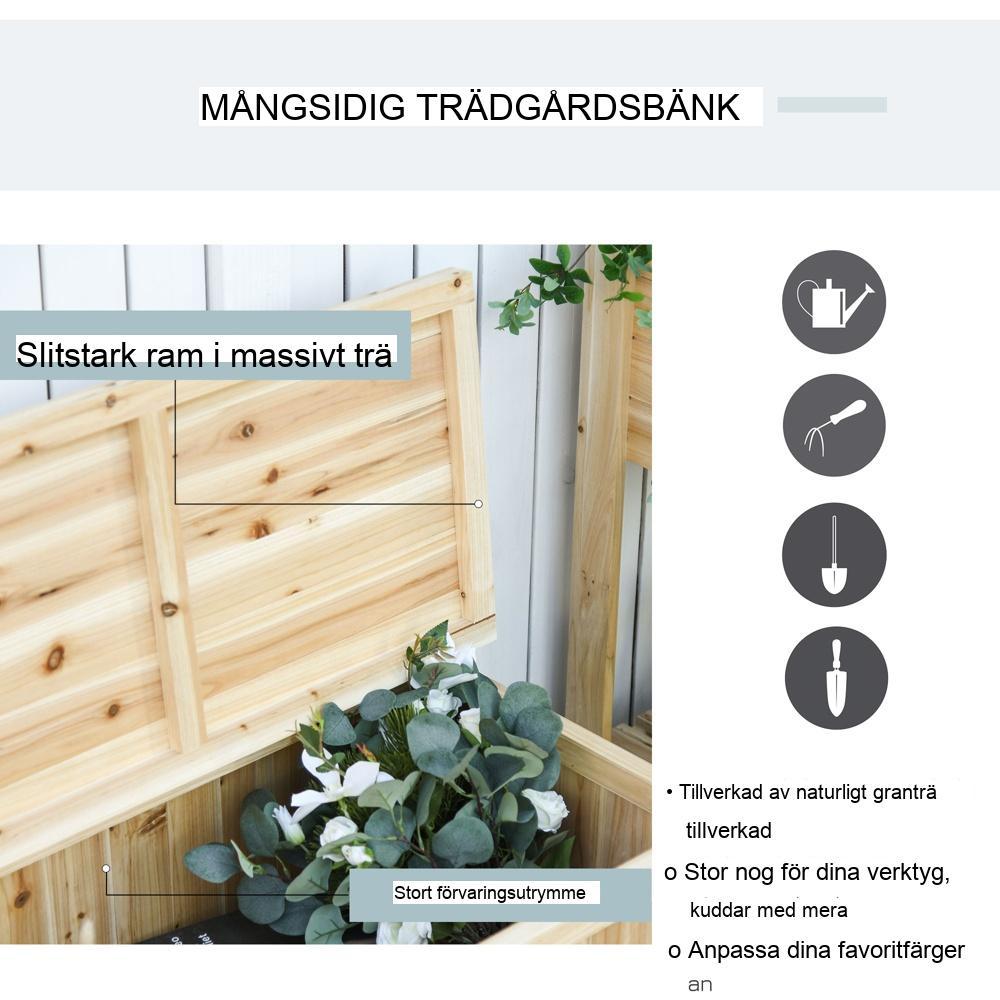 Trädgårdsbänk i naturgranträ med förvaringslåda, 2-sits, 250 kg kapacitet