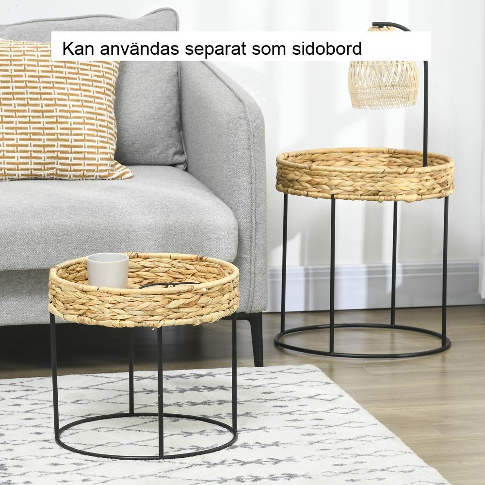 Set med 2 stapelbara Boho sidobord vattenhyacint och stål