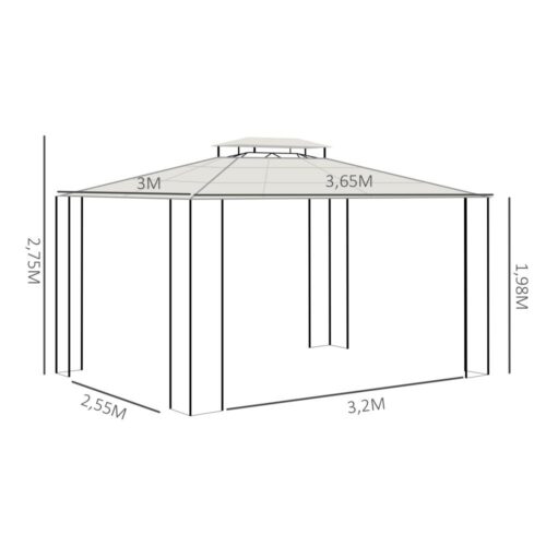 Slitstarkt lusthus med taklucka, UV-skydd och vattenavvisande, brun/ljusgrå 3,65x3m