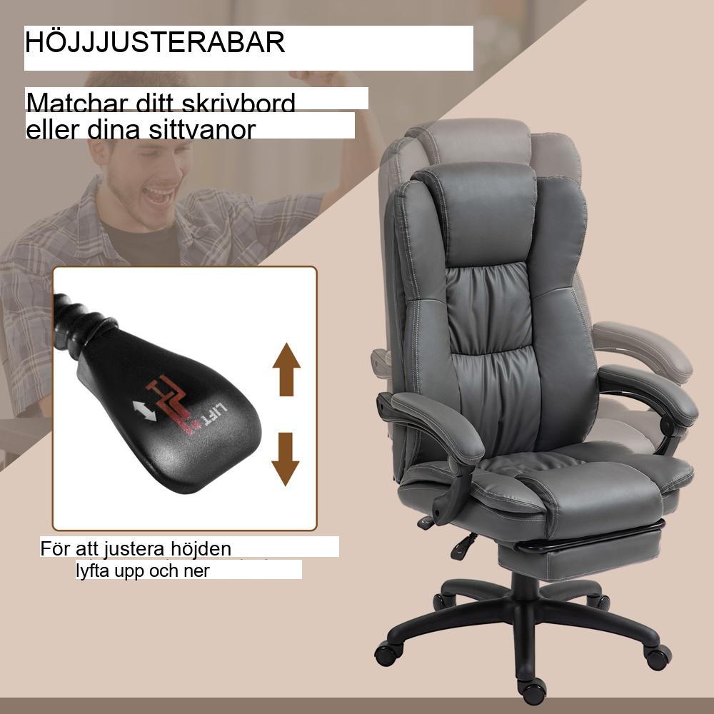 Ergonomisk massagekontorsstol med vibration, lutning och fotstöd