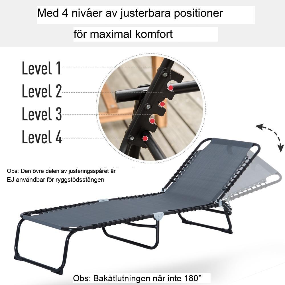 Justerbar solstol i stålnät med andningsbart tyg