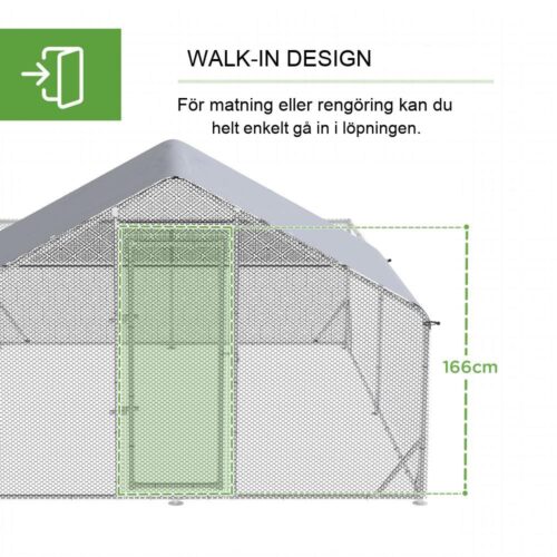 Stort hönshus i stål med solskyddstak, 12 kvm Plats för 10-12 kycklingar