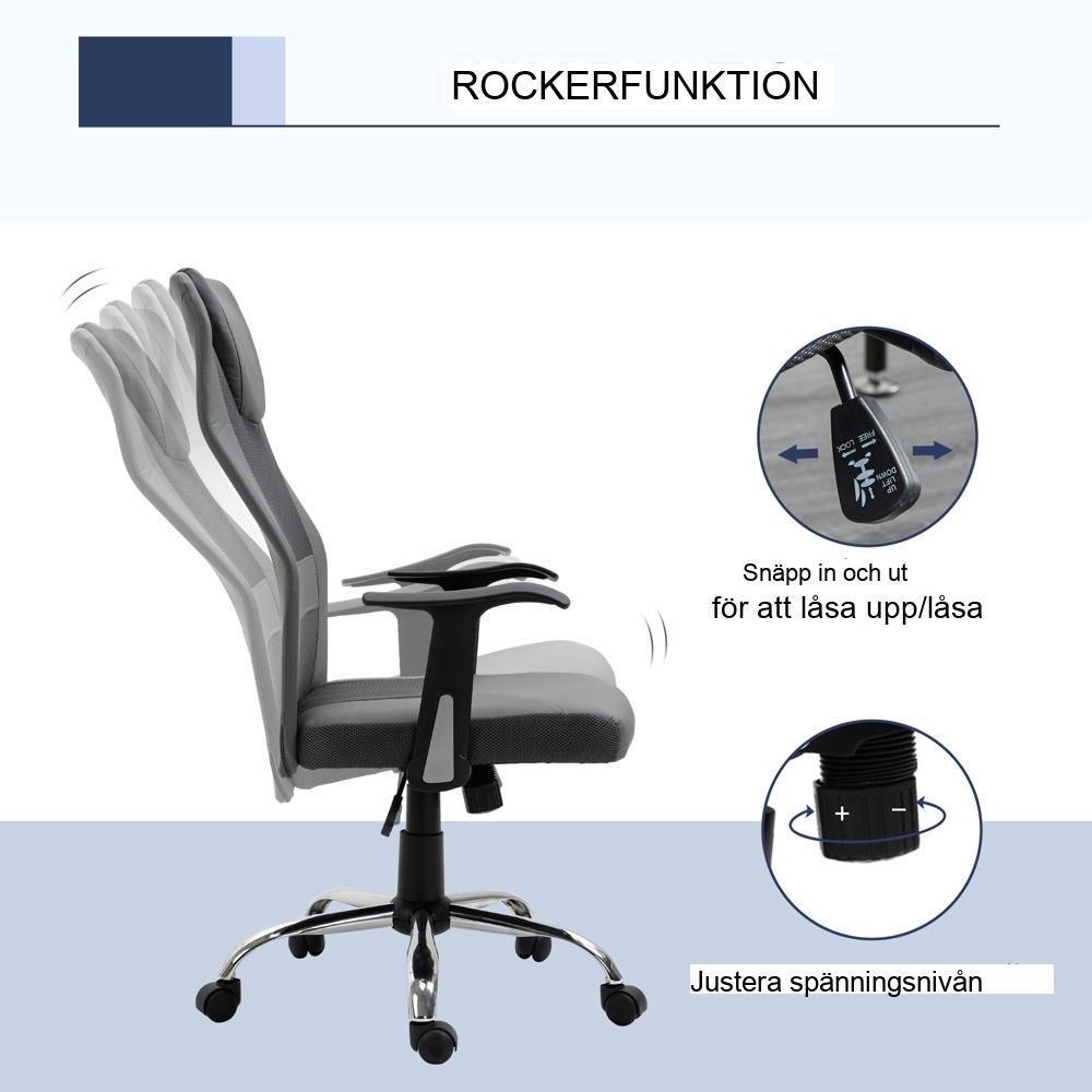 Ergonomisk kontorsstol med gungande, höjdjusterbar och 360° rotation