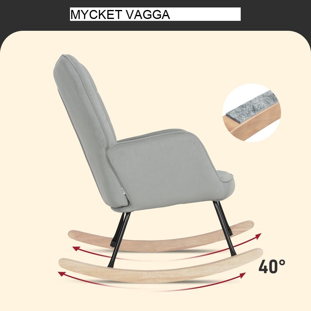 Ljusgrå sammetsgungstol för avkoppling i vardagsrummet