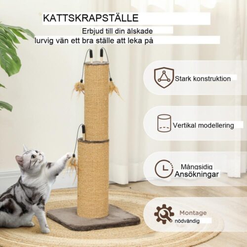 Jute skrapstolpe med fjädrar – Cat Tower för stretching och lek (78cm)