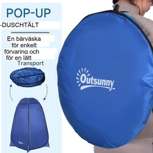 Bärbart pop-up duschtält, omklädningsrum med förvaringsfickor