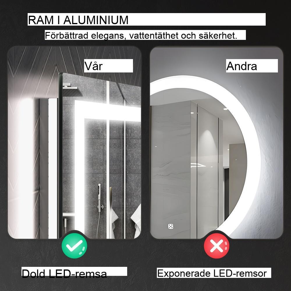 80x60cm badrumsspegel med 3 ljusfärger, pekbrytare och anti-dimma