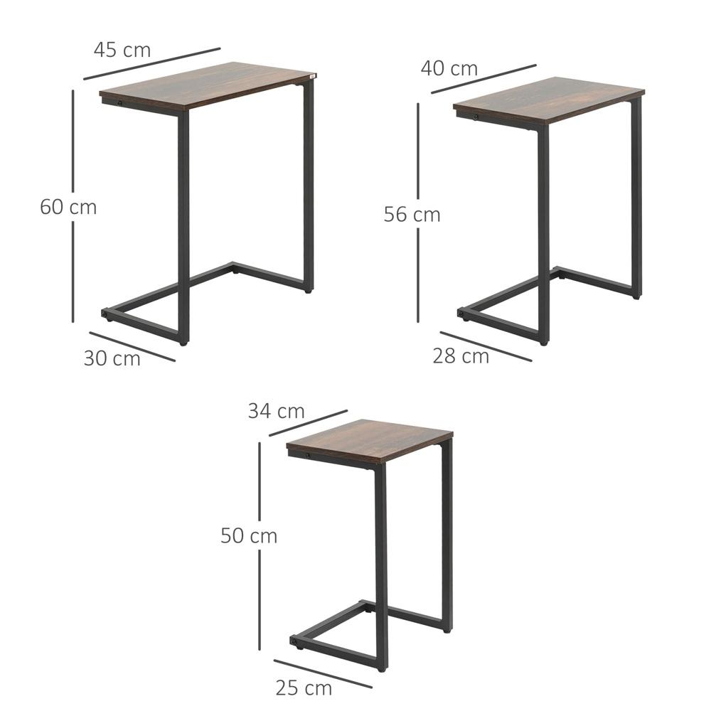 Industriella häckande sidobord – set med 3, rustik brun och stålram