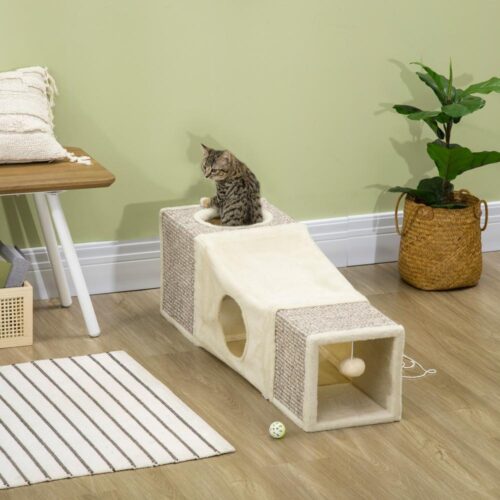 Sisal Cat Tunnel med lekboll och grottor, 98x30cm