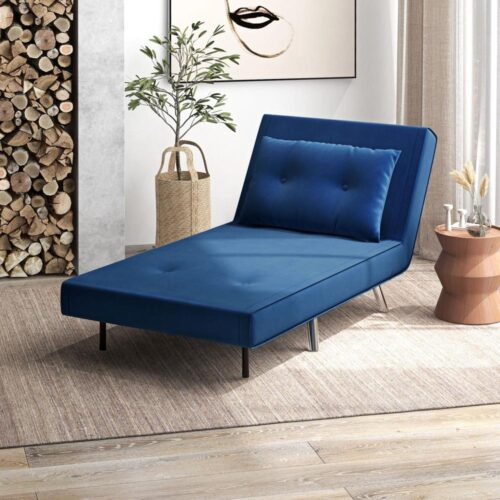 Blue Velvet Hopfällbar Bäddsoffa Stol Fåtölj Sleeper med kuddar 77x88x83cm