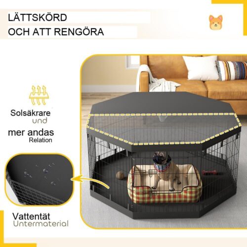 Dog Playpen Run, andningsbart nät- och presenningsskydd, svart, inomhus utomhus