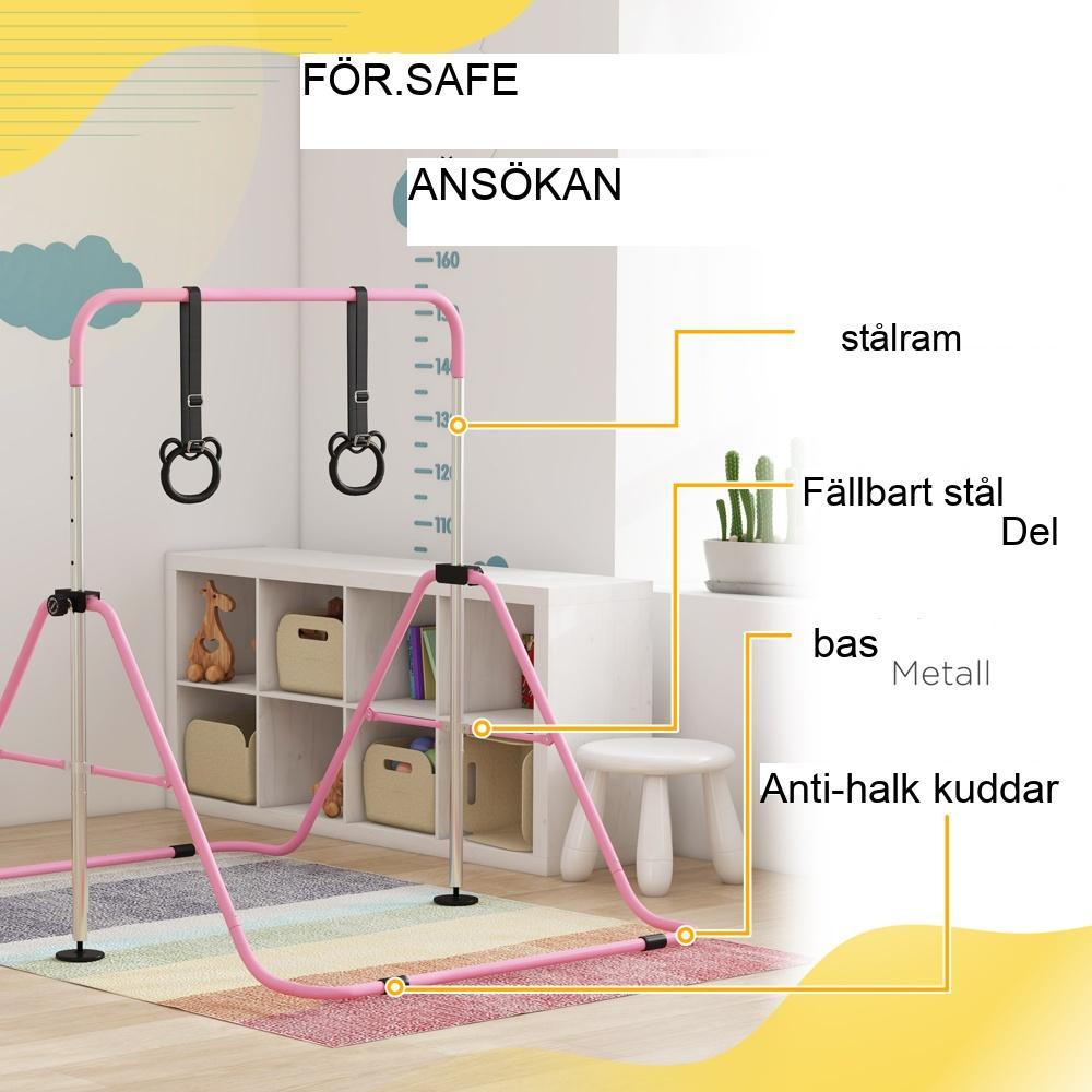 Rosa justerbar gymnastikstång för barn, inomhusträning med ringar (upp till 50 kg)