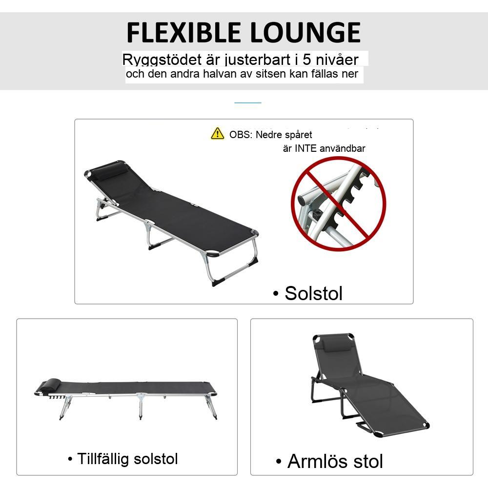 Justerbar ergonomisk hopfällbar solstol med meshtyg