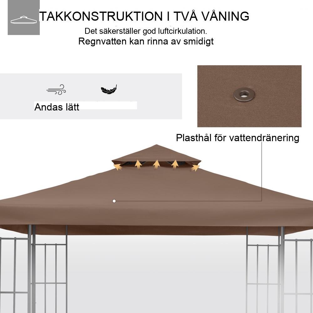 Ersättningsgazebotak 3x3m – Kaffefärg, väderbeständig polyester