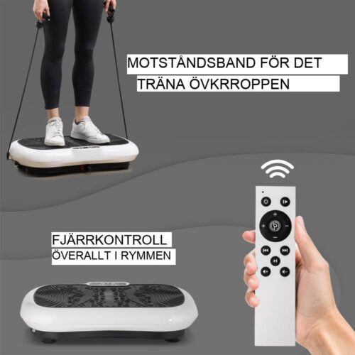 Vibrationsplatta Fitness Device – 99 nivåer, helkroppsträning, 2 band, 120 kg kapacitet