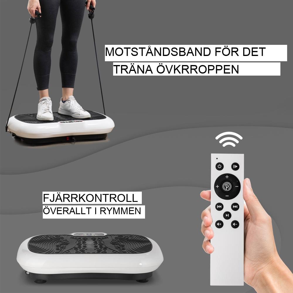 Vibrationsplatta Fitness Device – 99 nivåer, helkroppsträning, 2 band, 120 kg kapacitet