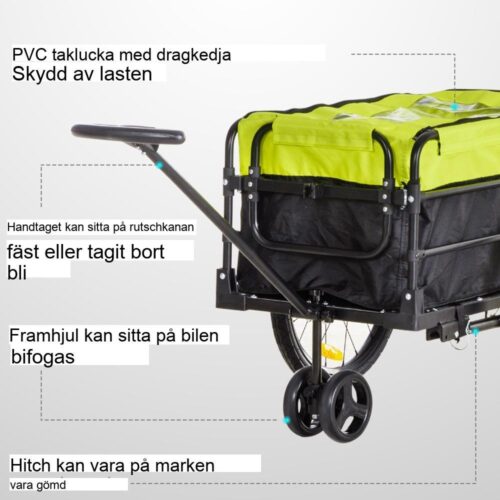 2-i-1 lastvagn, cykel och vagn, med broms, förvaringsväska och reflektorer (40 kg kapacitet)