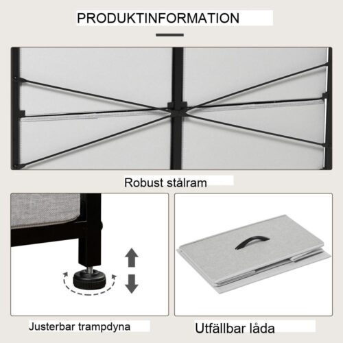 Skänk i grått tyg med bänkskiva, hopfällbara lådor, anti-lutningsskydd