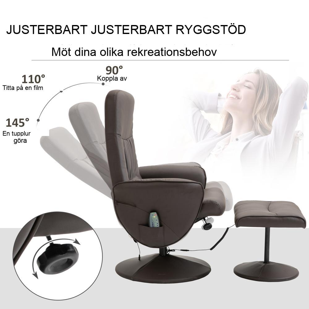 Brun 2-delad TV-fåtölj med liggmassage och 360° rotation