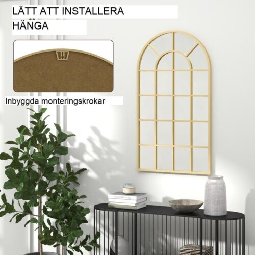 Guld väggspegel med metallram – välvd design, 62″x40″, för sovrum och vardagsrum