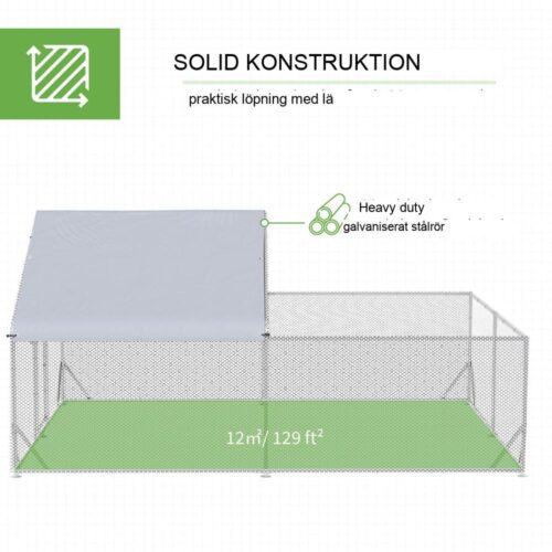 Stort hönshus i stål med solskyddstak, 12 kvm Plats för 10-12 kycklingar